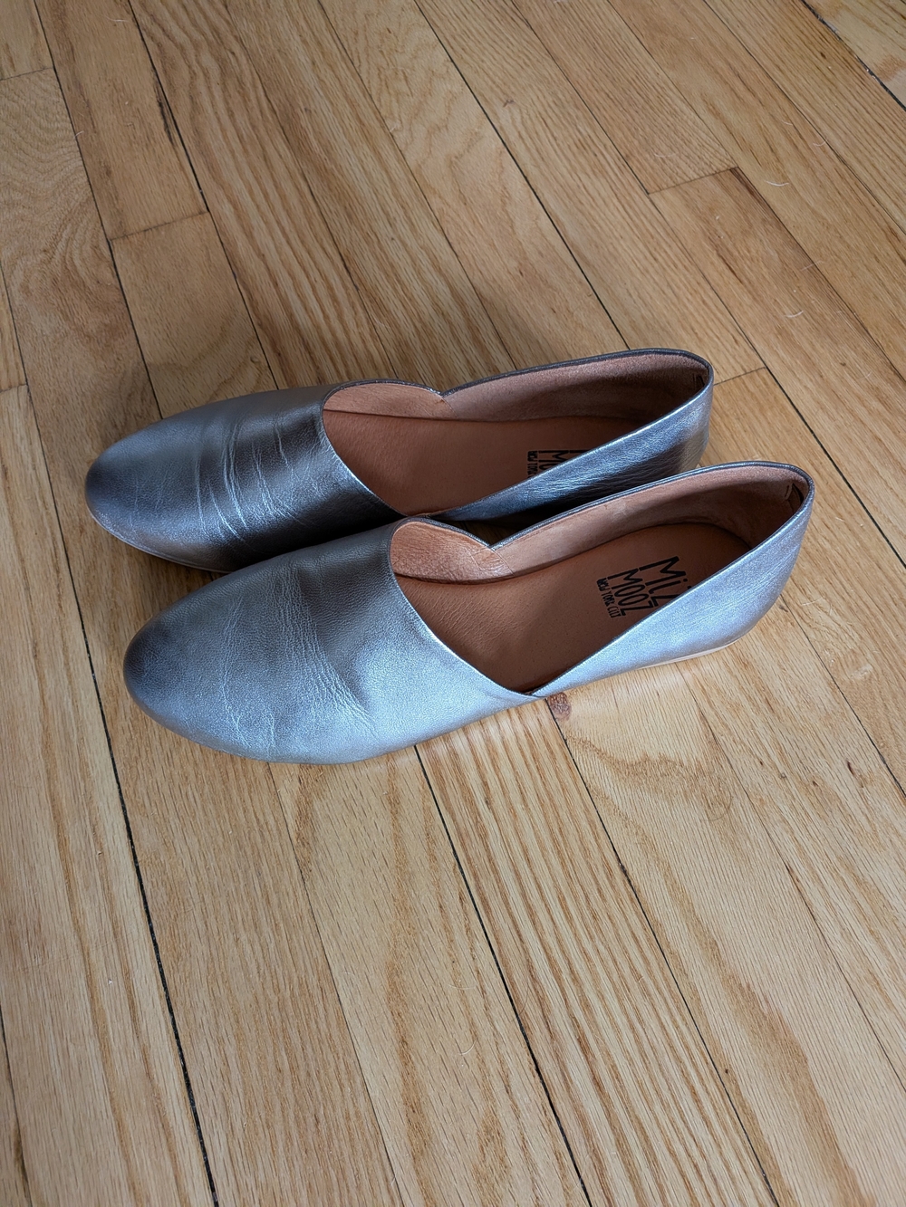 Metallic Miz Mooz Slip-On Flats "Pewter" color, Women's 9